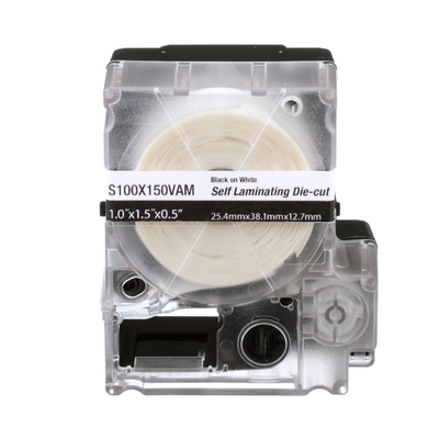 Casete de 175 Etiquetas Autolaminadas de 25.4 x 38.1 mm, para Cables de 4 a 8.1 mm de Diámetro, Área de Impresión Color Blanco  S100X150VAM