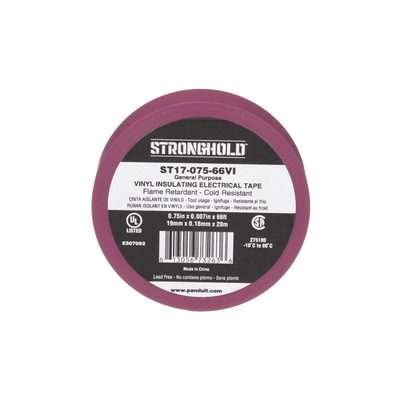 Cinta Eléctrica STRONGHOLD para Aislar, de PVC, Uso General Reparación y Mantenimiento, Grosor de 0.18mm (7 mil), Ancho de 19mm, y 20.12m de Largo, Color Violeta  ST17-075-66VI