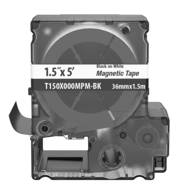 Casete de Etiquetas Magnéticas de Cinta Continua, Color Blanco Sobre Negro, Uso Interior, 36 mm (1.5 in) de Ancho x 1.5 Metros de Largo  T150X000MPM-BK